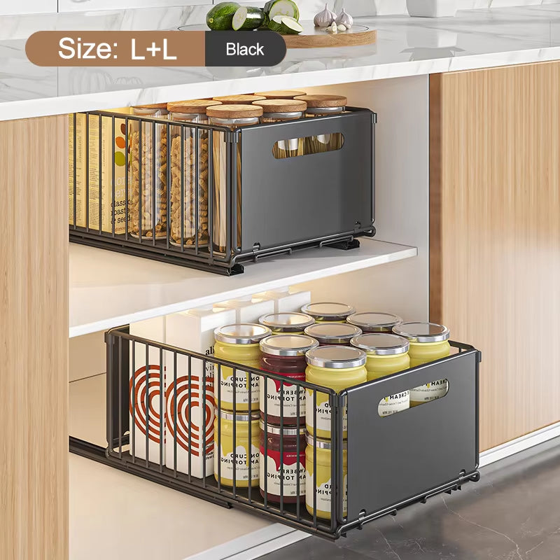 Pull-Out Kitchen Cabinet Organizer with Sliding Drawer and Spice Rack