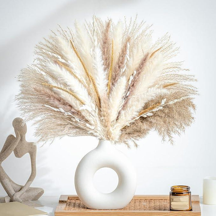 70PCS Natural Dried Pampas Grass Boho Home Decor Bouquet Phragmites Dried Flowers Bouquet for Wedding Floral Arrangements Home Decorations