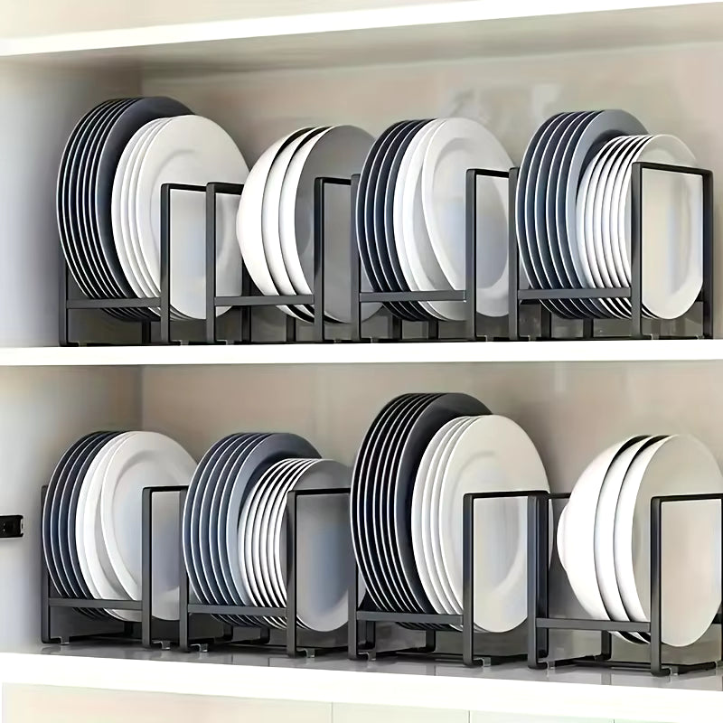 Kitchen Cabinet Plate Storage Rack - Layered Countertop Dish Organizer with Drainage and Drawer Partition