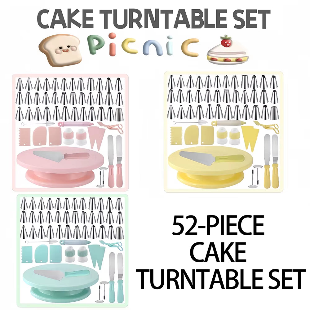 52-Piece Professional Cake Decorating Tool Set with Pastry Turntable, Piping Nozzles, and Rotating Stand