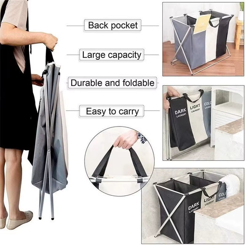 Waterproof Oxford Storage Bags - Portable and Foldable Laundry Basket with Grid Compartments for Clothing and Toy Organization