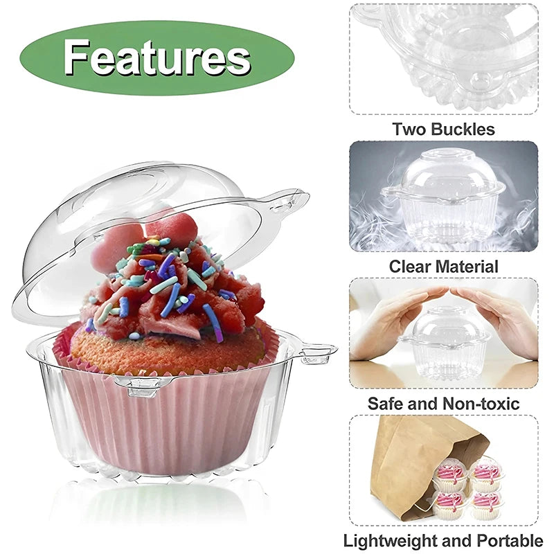 Cupcake Packaging Box Set - 10/50 Clear Dessert Containers for Donuts, Muffins, and Cakes - Perfect for Weddings, Birthdays, and Holiday Celebrations