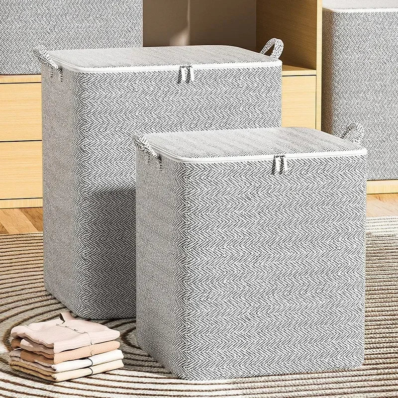 Stereoscopic Fabric Storage Bins with Windows - Foldable High-Capacity Organizers for Home Closets