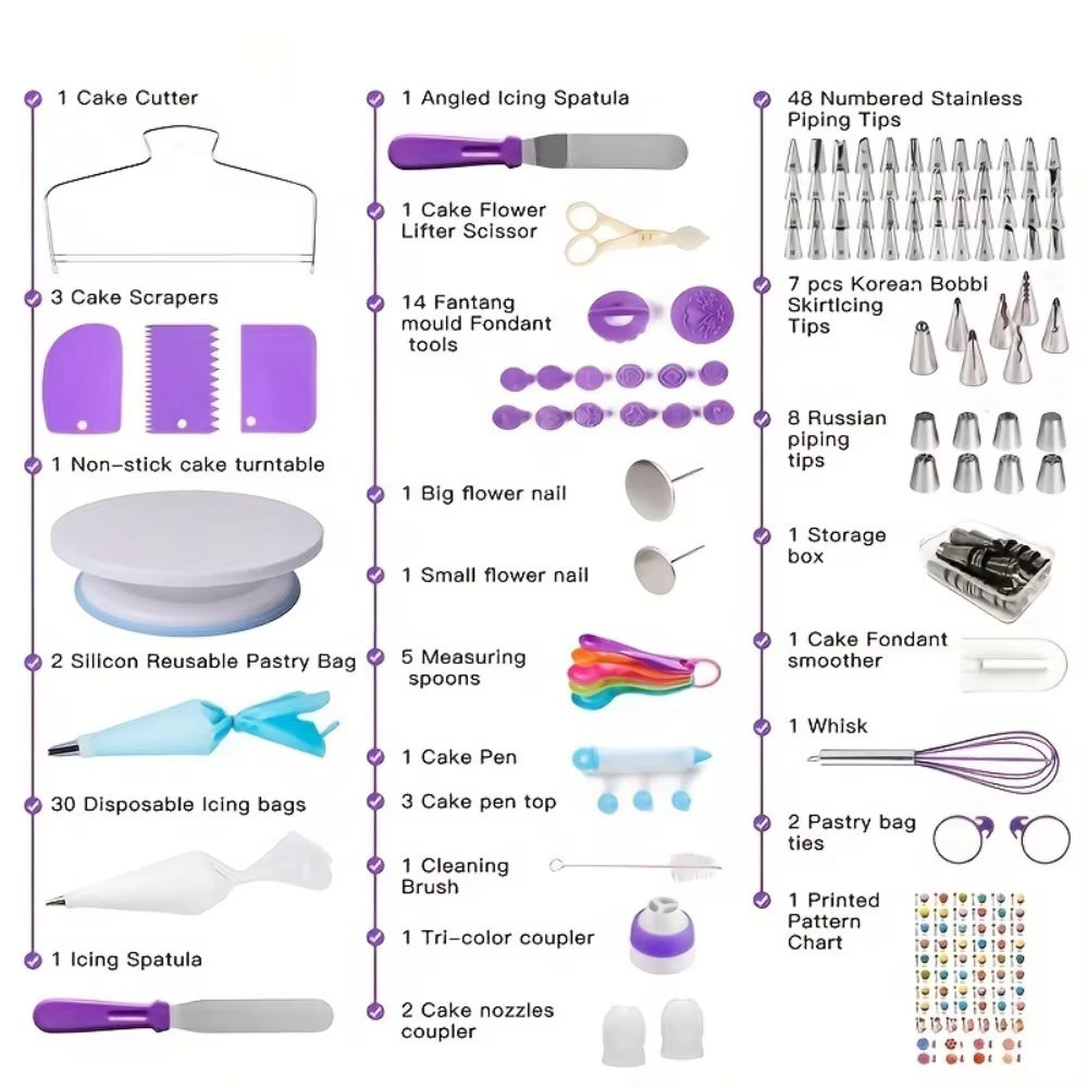 137-Piece Professional Cake Decorating Set with Turntable, Piping Bags, and Russian Piping Tips