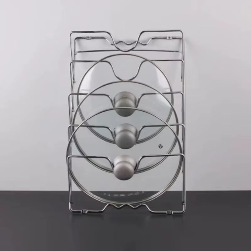 Multifunctional Wall-Mounted Five-Tier Pot Lid Organizer Rack - Rust-Free Metal Storage Solution