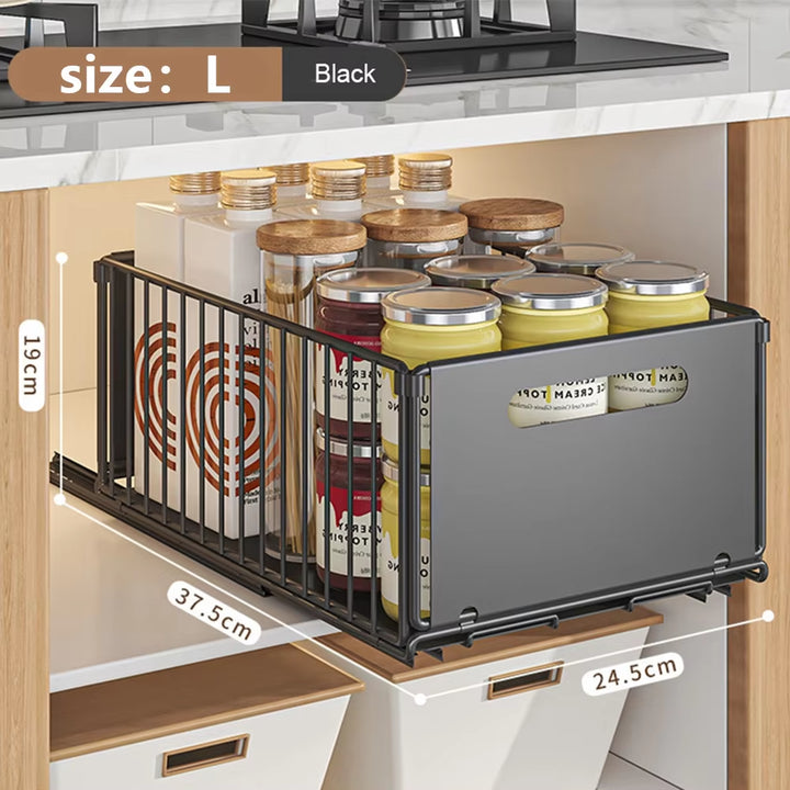 Pull-Out Kitchen Cabinet Organizer with Sliding Drawer and Spice Rack