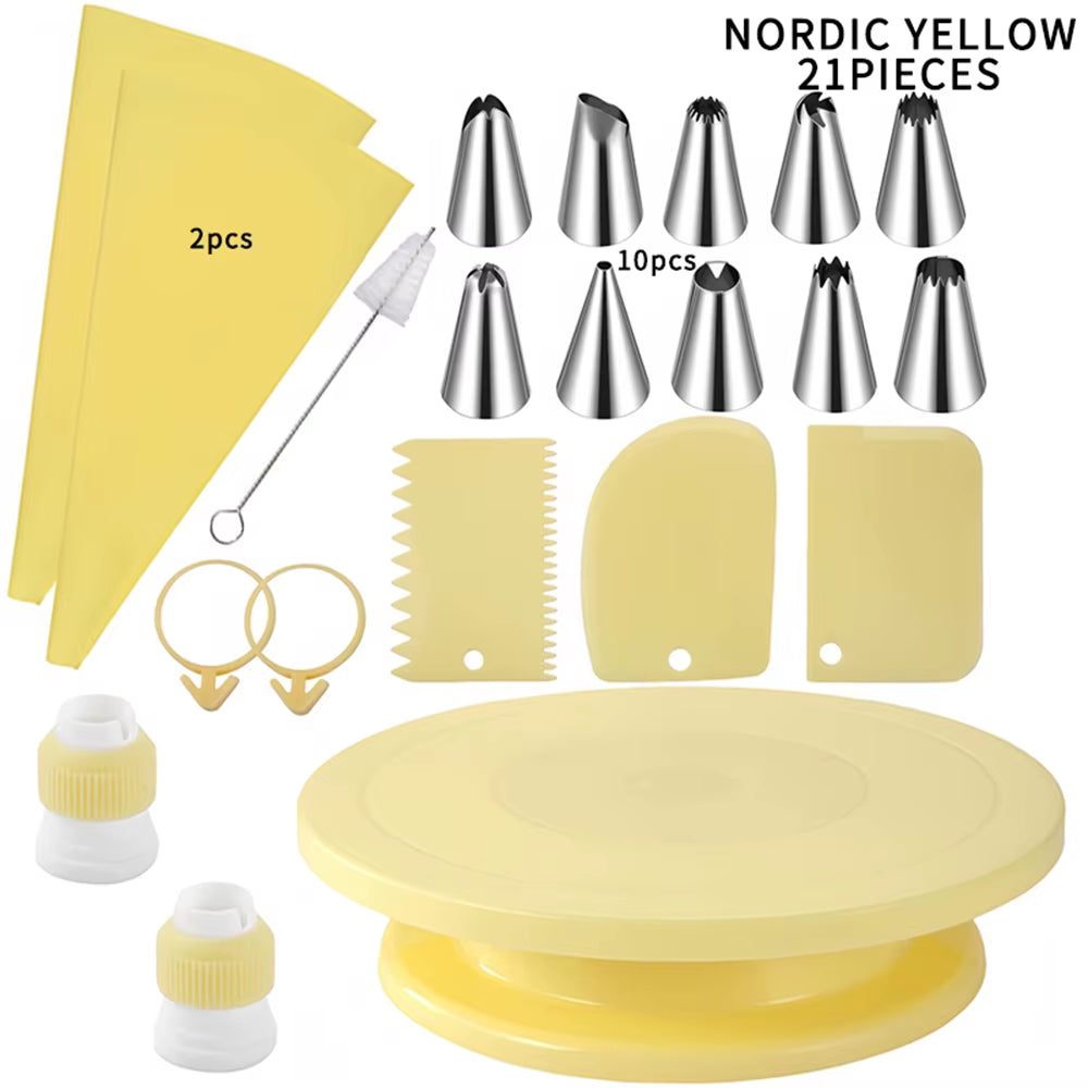 Ultimate 21-Piece Cake Decorating Kit: Pastry Turntable, Piping Nozzles, Bags & More!