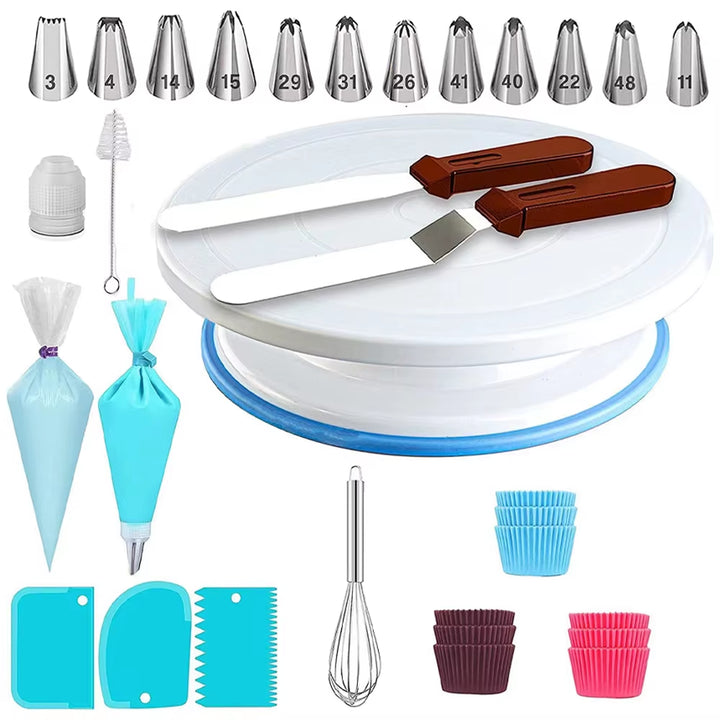 Professional 66/102-Piece Cake Decorating Set with 10-Inch Turntable and Essential Baking Tools for Home Bakers