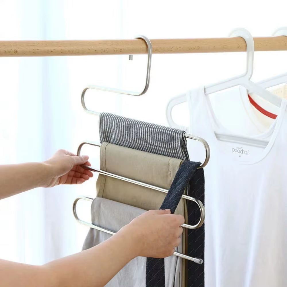 5-Layer Multifunctional Non-Slip Clothes Hanger and Pant Organizer Rack