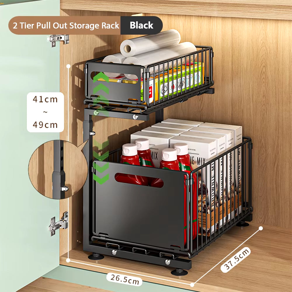 Pull-Out Kitchen Cabinet Organizer with Sliding Drawer and Spice Rack