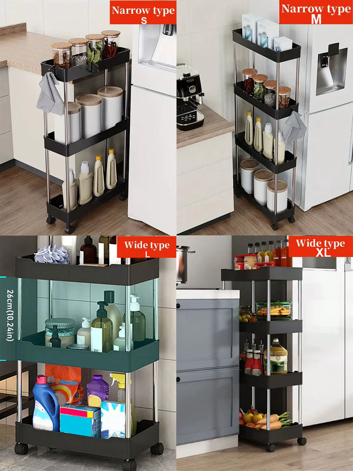 3/4-Tier Rolling Utility Cart - Versatile Storage Solution for Kitchen, Bathroom, and Living Room