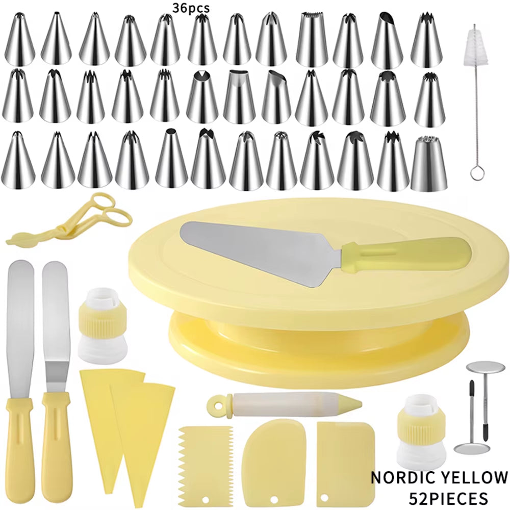 52-Piece Professional Cake Decorating Tool Set with Pastry Turntable, Piping Nozzles, and Rotating Stand