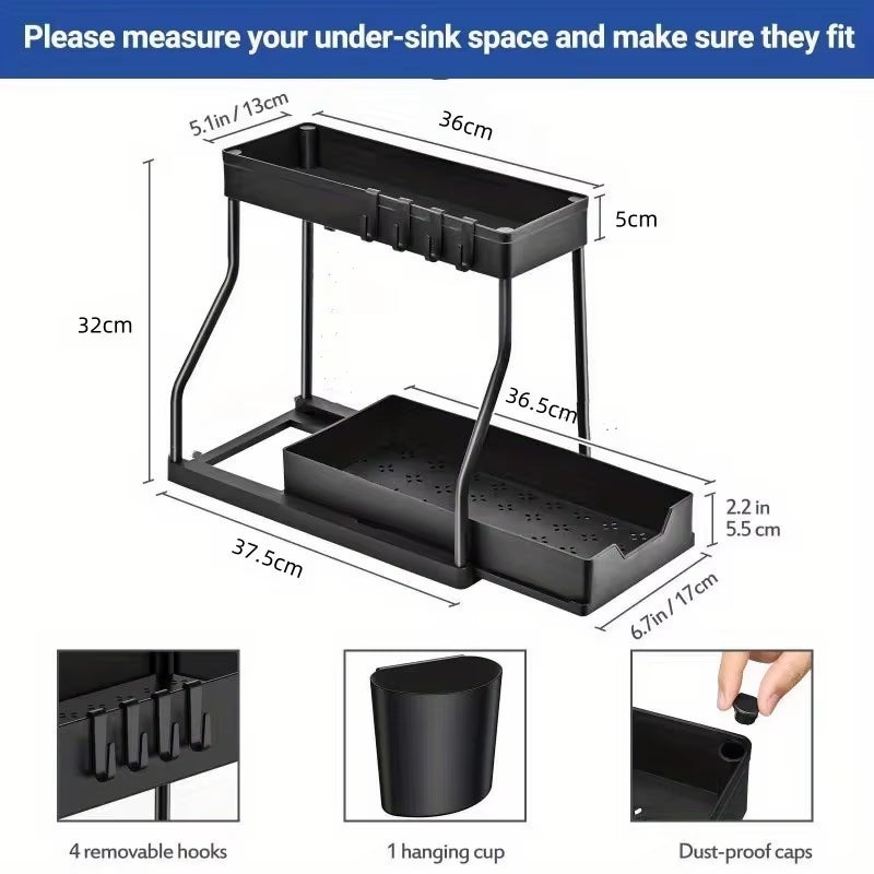 Multi-Tiered Pull-Out Storage Rack for Kitchen and Bathroom Sundries