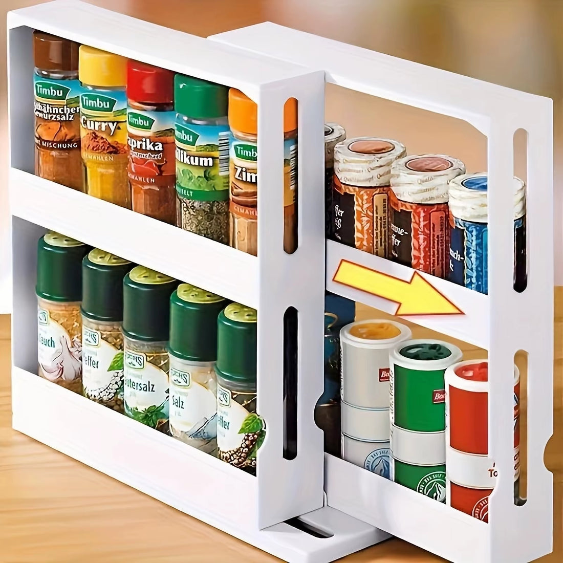 Spice Storage Rack with 90-Degree Swivel, 2-Tier Countertop Organizer, Compact Storage Solution