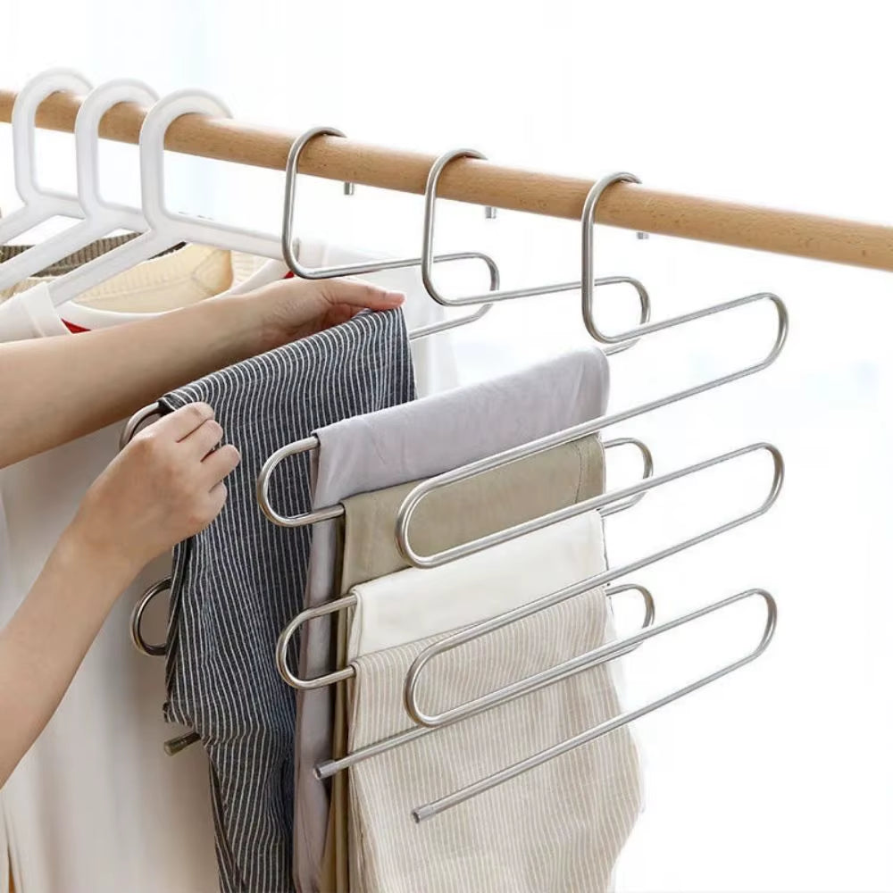 5-Layer Multifunctional Non-Slip Clothes Hanger and Pant Organizer Rack