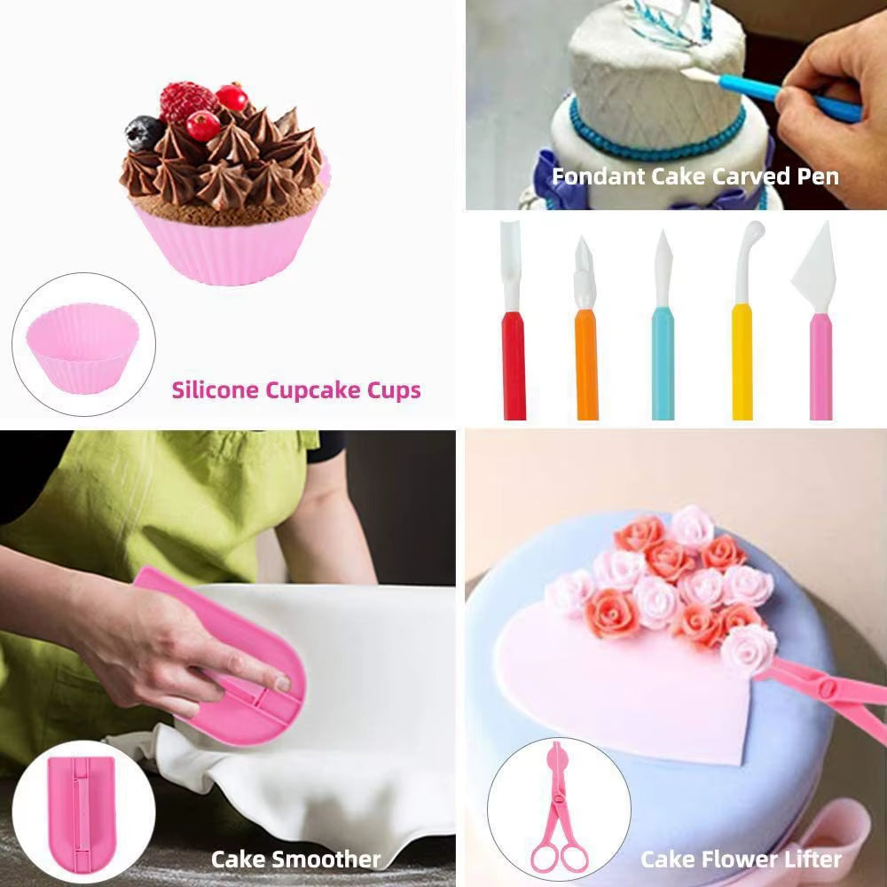 Professional Anti-Slip Cake Decorating Supplies Kit - 205/255 Pieces Including Cake Turntable, Pastry Piping Bags, and Icing Scrapers