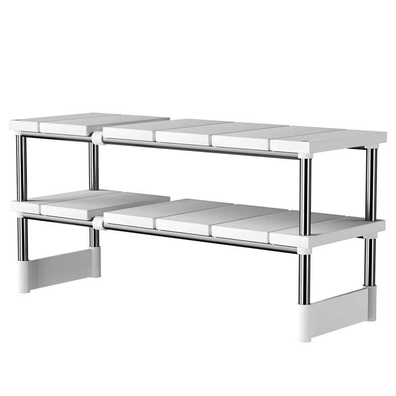 Stackable Storage Rack with Layered Partition for Closet Organization and Telescopic Sink Holder