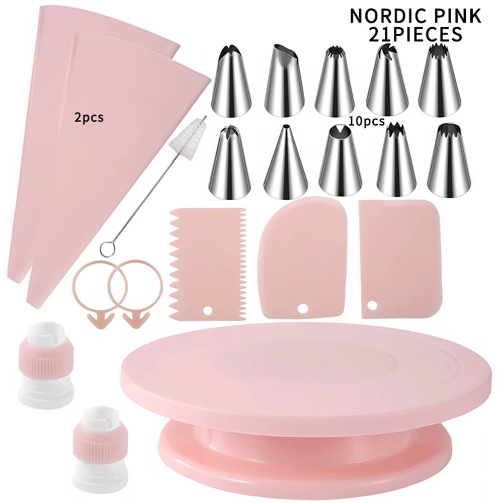 Ultimate 21-Piece Cake Decorating Kit: Pastry Turntable, Piping Nozzles, Bags & More!