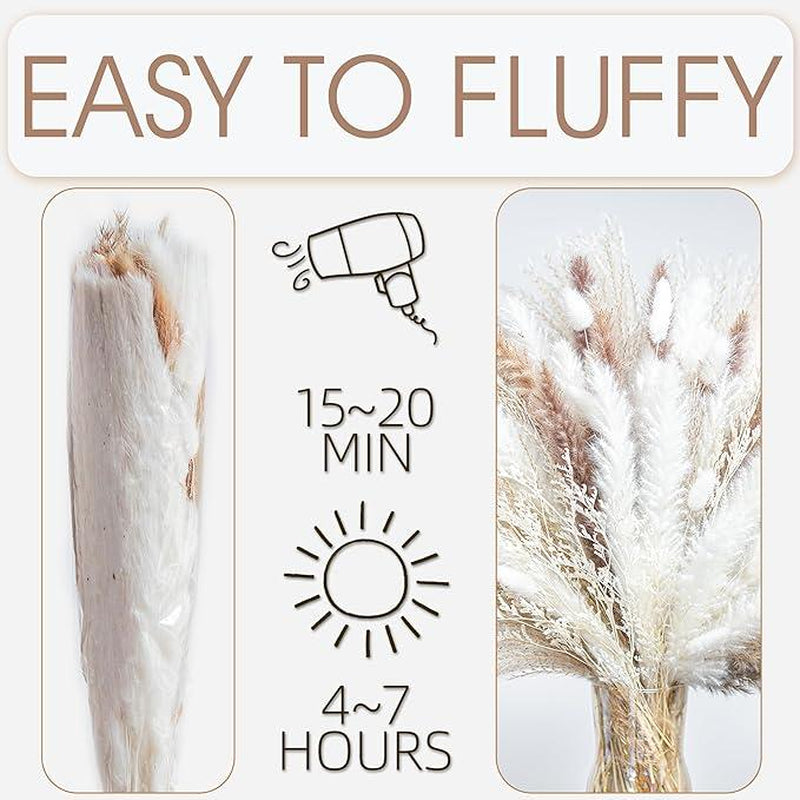 70PCS Natural Dried Pampas Grass Boho Home Decor Bouquet Phragmites Dried Flowers Bouquet for Wedding Floral Arrangements Home Decorations