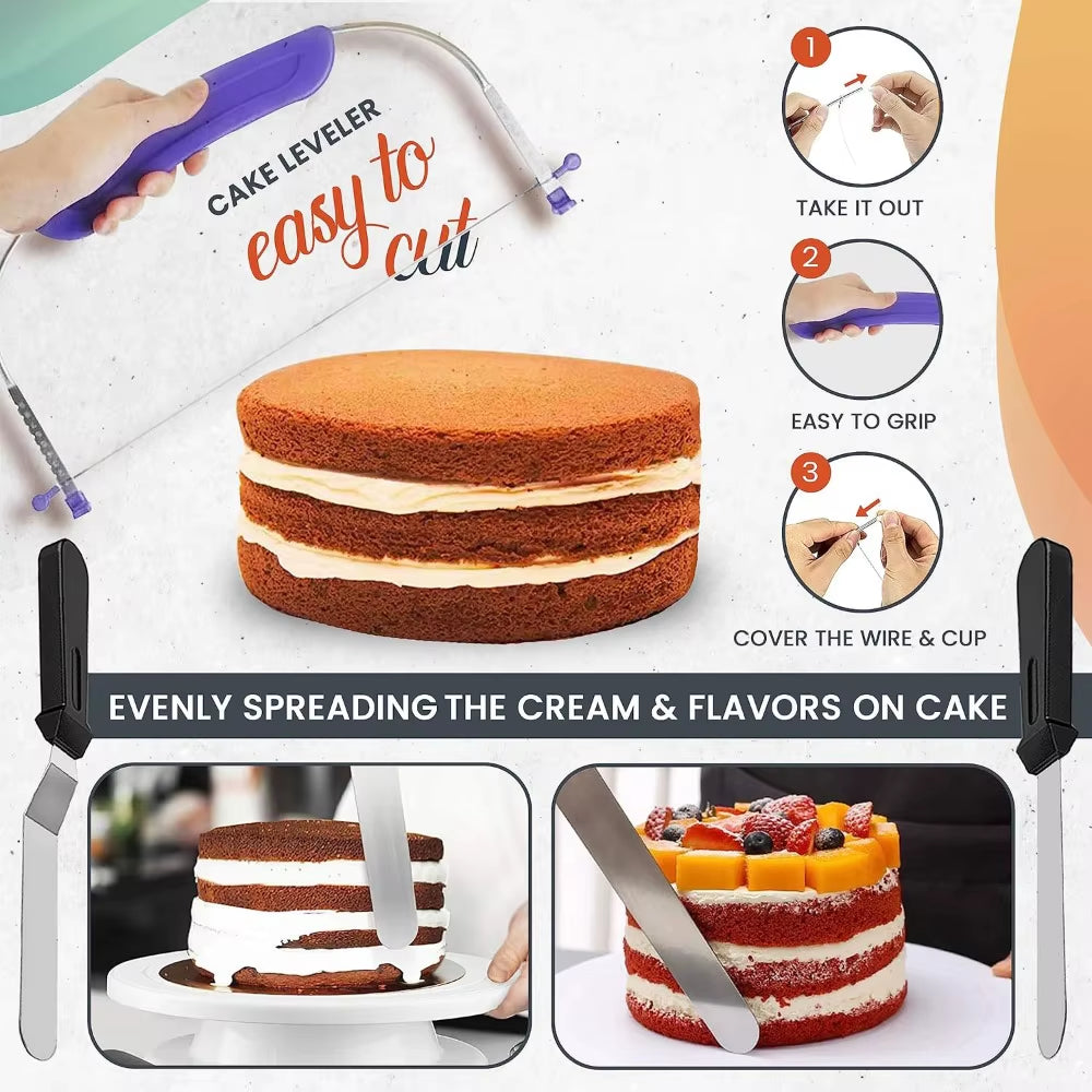 Ultimate Professional Cake Decorating Kit - Includes 3 Springform Pans & Rotating Turntable Tools