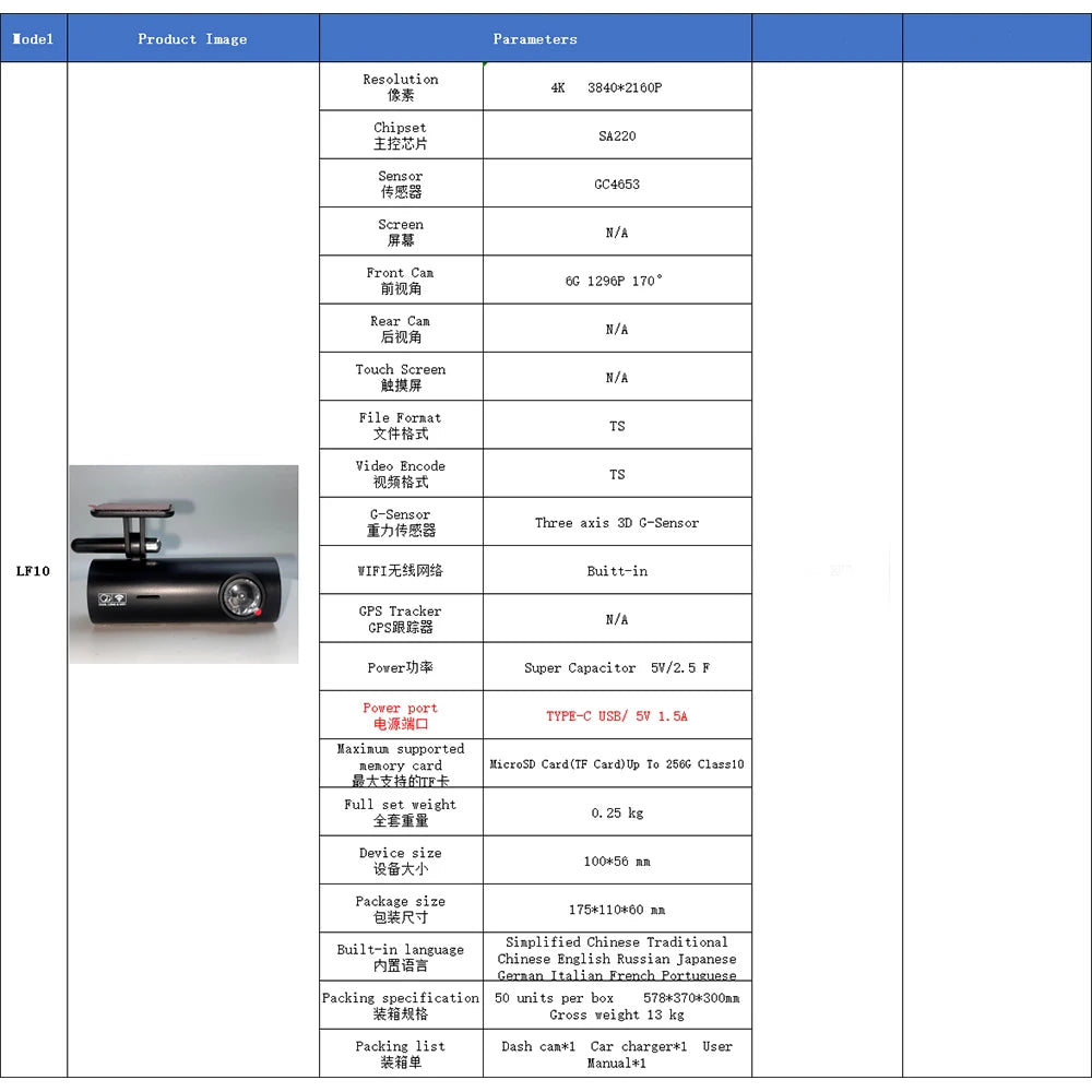 NOYAFA LF10 4K Front Dashcam with Loop Recording, Auto Overwrite, and Time Overprint Video Playback