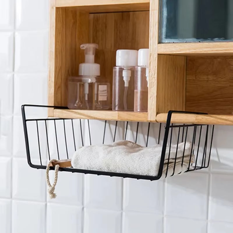 Multi-Functional Iron Base Perforated Hanging Storage Rack for Kitchen and Bathroom Organization