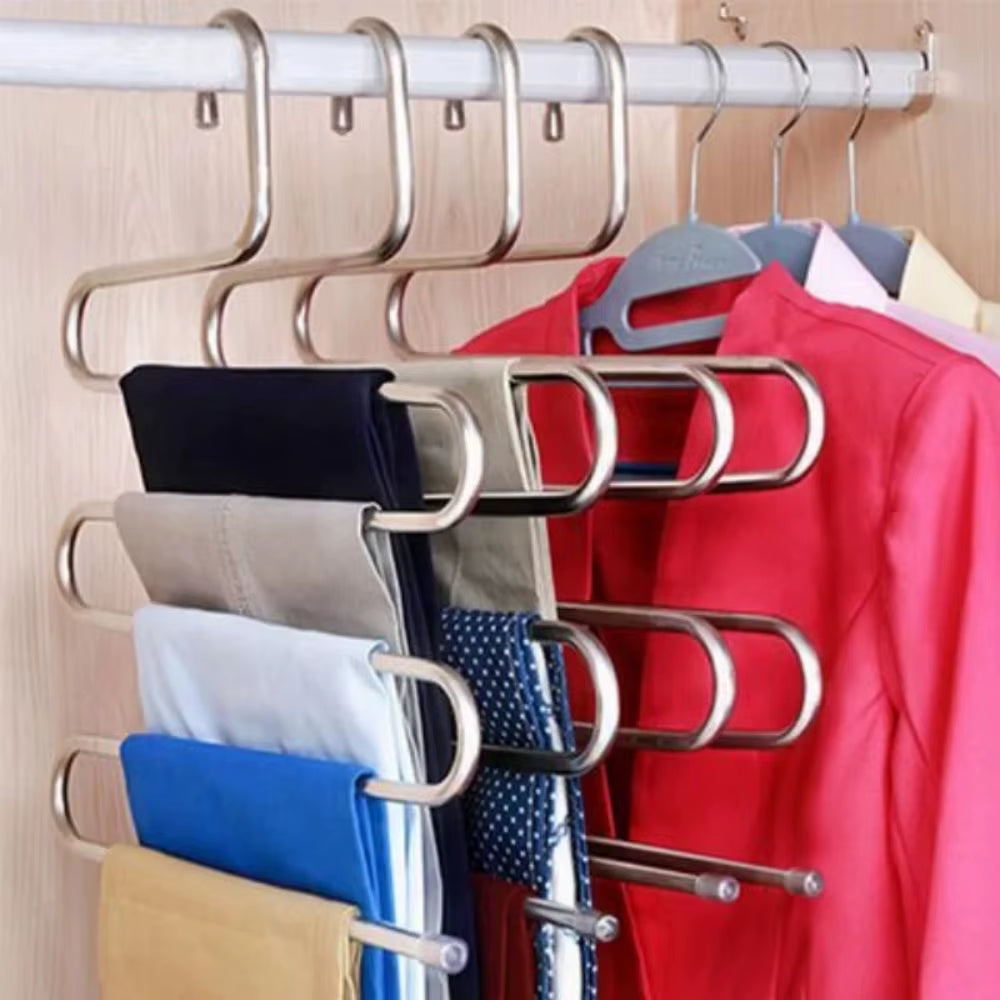 5-Layer Multifunctional Non-Slip Clothes Hanger and Pant Organizer Rack