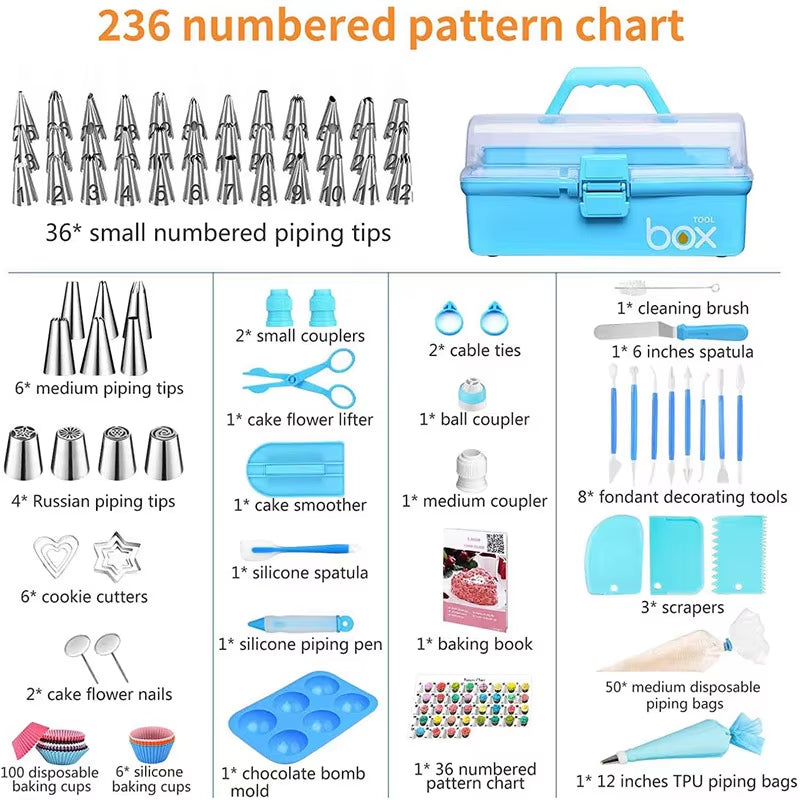 236-Piece Professional Cake Decorating Set with Piping Bags and Frosting Tips for Exceptional Baking Creations