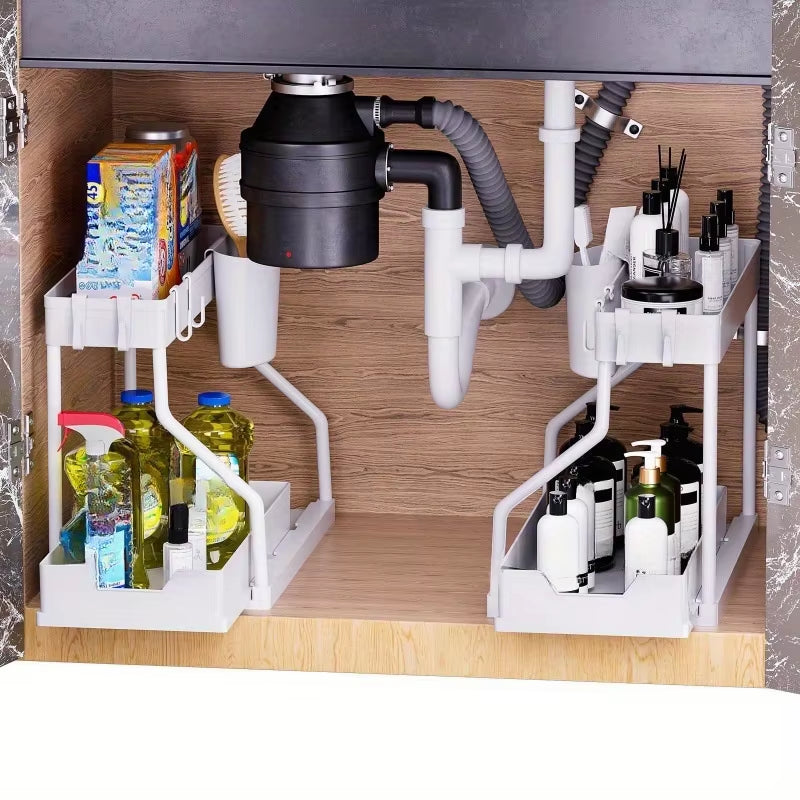 Multi-Tiered Pull-Out Storage Rack for Kitchen and Bathroom Sundries