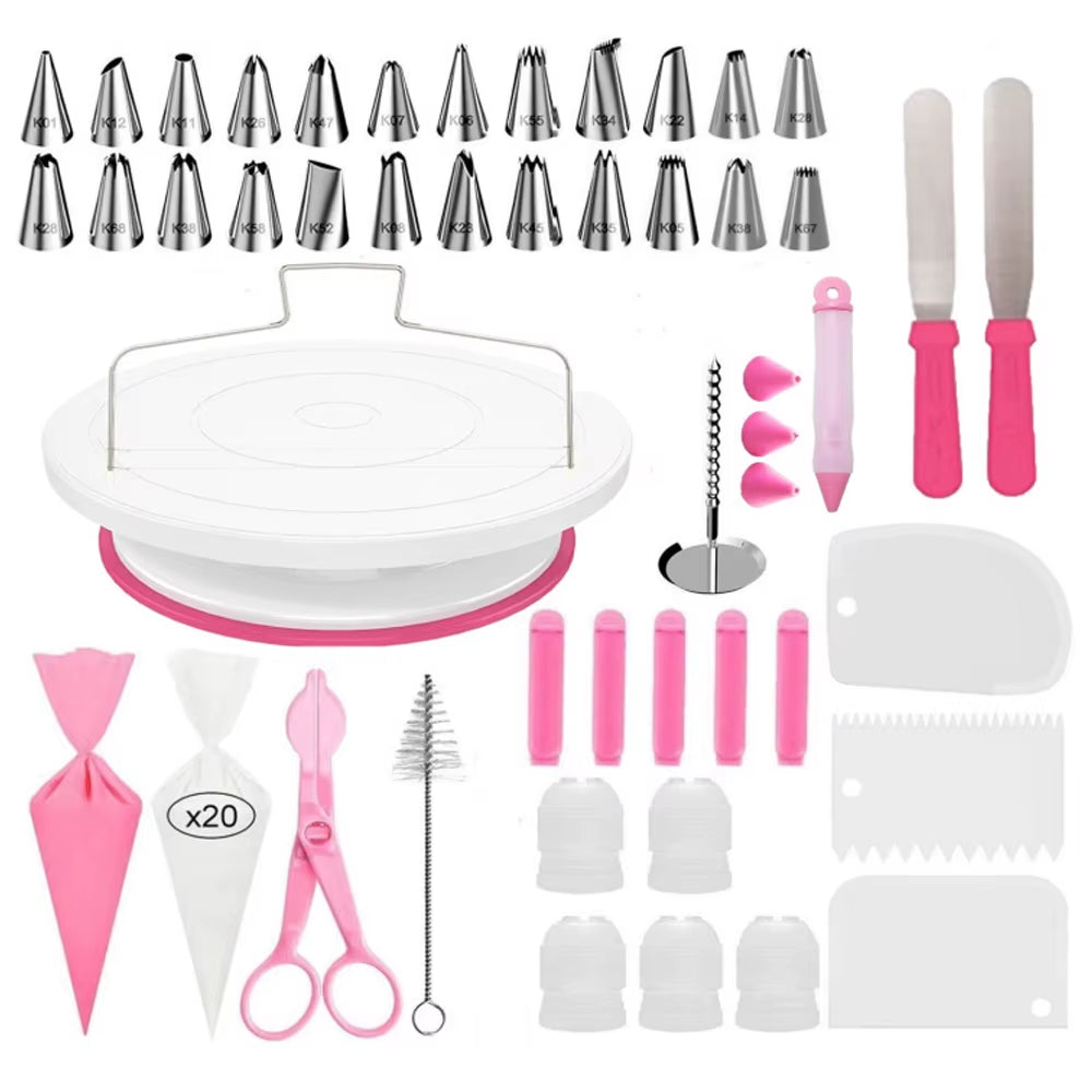 Professional 66/102-Piece Cake Decorating Set with 10-Inch Turntable and Essential Baking Tools for Home Bakers