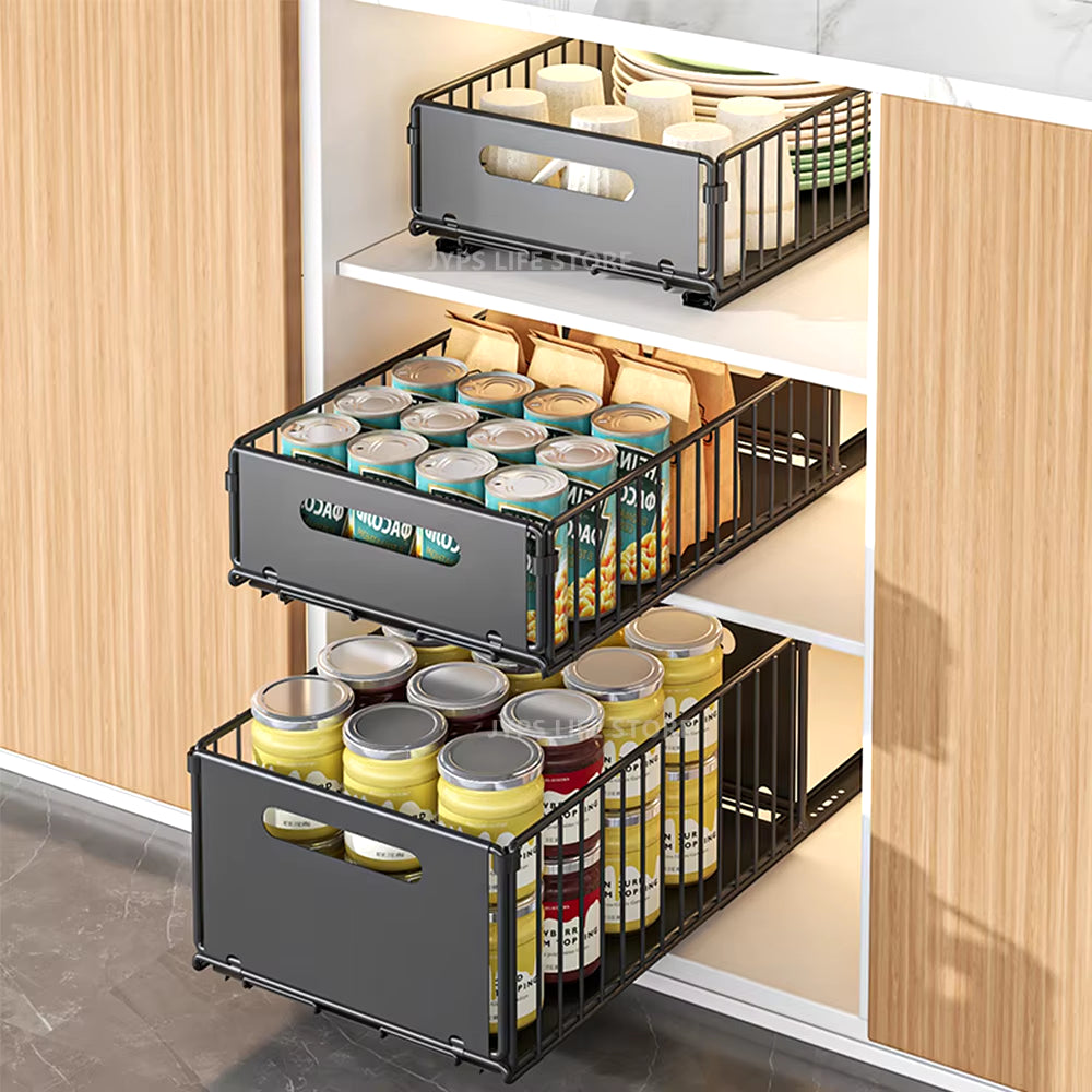 Pull-Out Kitchen Cabinet Organizer with Sliding Drawer and Spice Rack