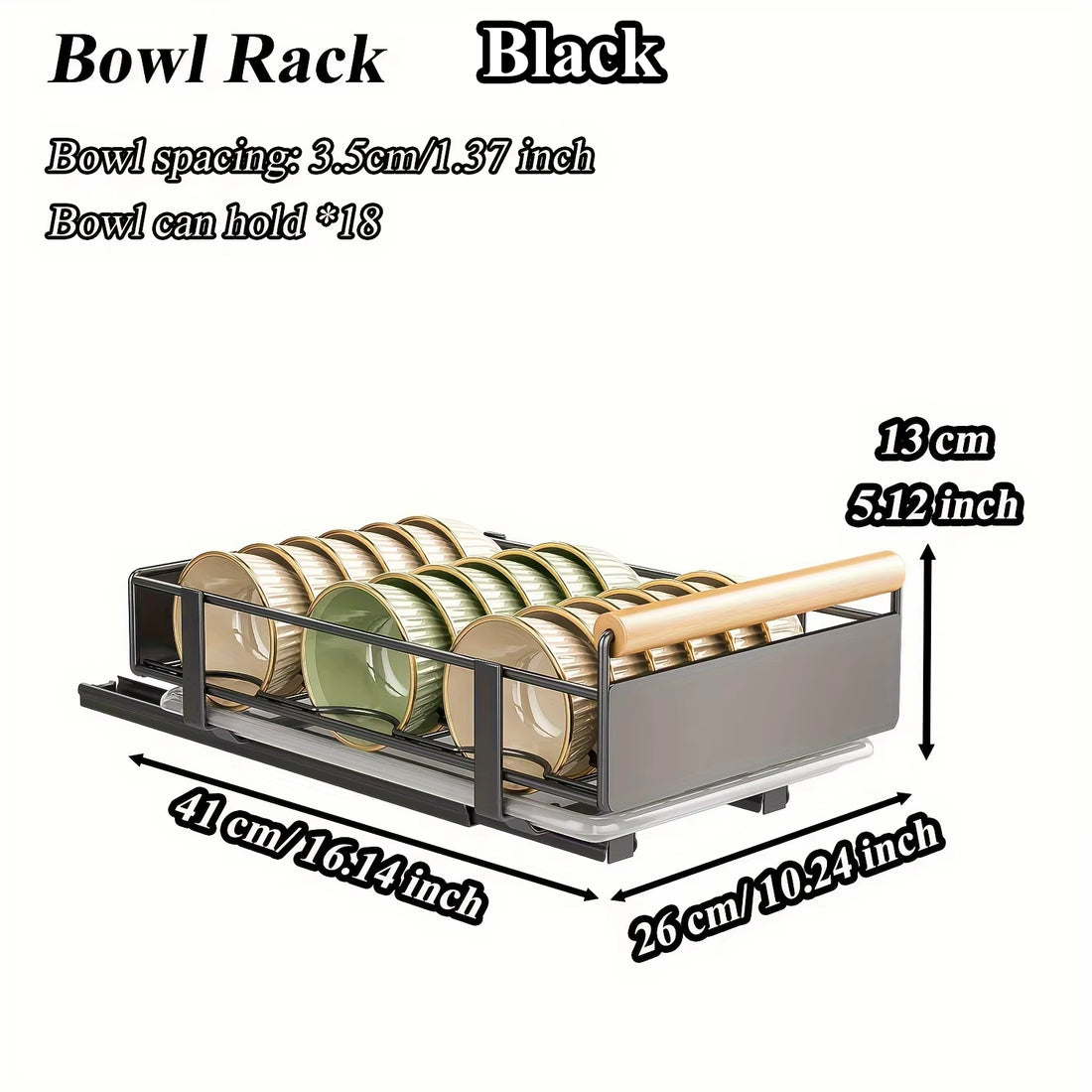 KIXOT Multifunctional Pull-Out Dish Rack with Wooden Handle and Drain Tray, Single Layer Organizer