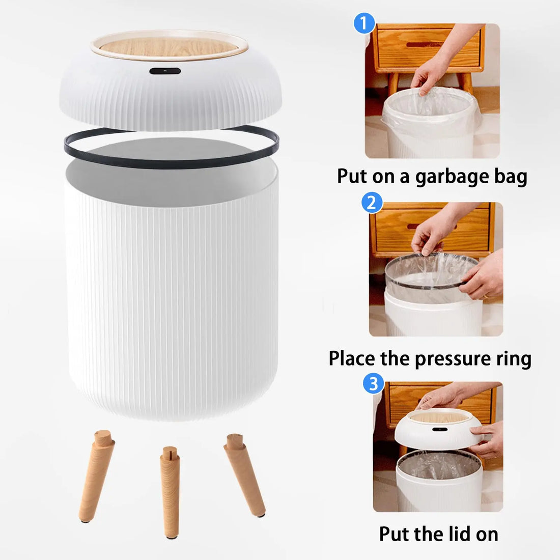 Smart Motion Sensor Trash Can with Lid - Elegant Compact Design for Multi-Purpose Use in Bedroom, Bathroom, Kitchen, and Office