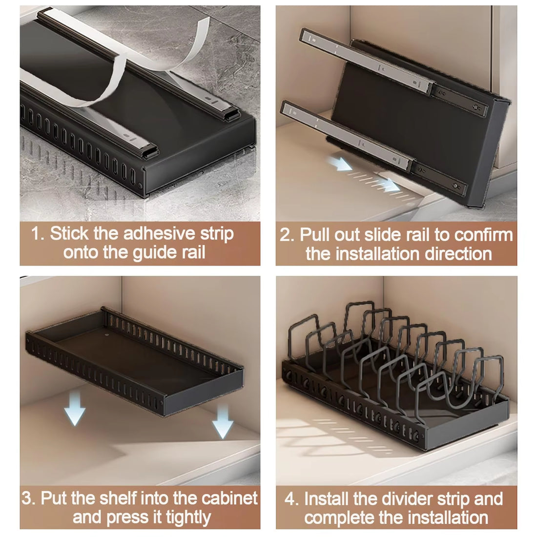 Under-Cabinet Pots and Pans Organizer with Sliding Lid Holder and Pull-Out Rack for Efficient Kitchen Storage